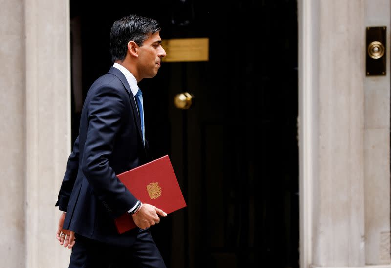 FILE PHOTO: British Chancellor of the Exchequer Rishi Sunak leaves Downing Street, in London