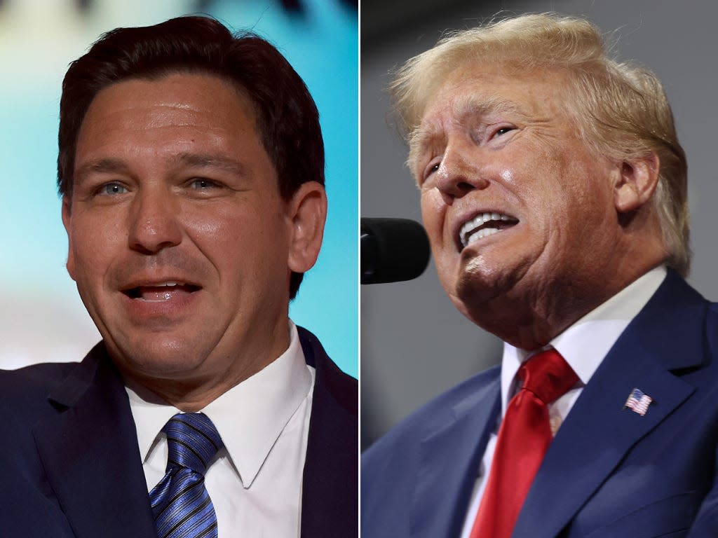 A composite image of Florida Gov. Ron DeSantis and Donald Trump.