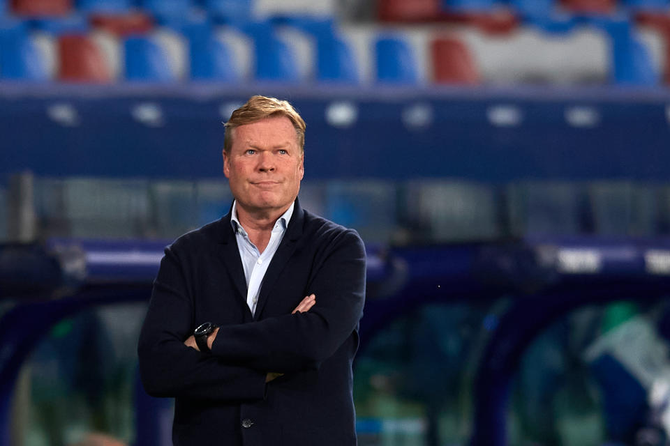 Ronald Koeman head coach of Barcelona during the La Liga Santander match between Levante UD and FC Barcelona at Ciutat de Valencia Stadium on May 11, 2021 in Valencia, Spain. Sporting stadiums around Spain remain under strict restrictions due to the Coronavirus Pandemic as Government social distancing laws prohibit fans inside venues resulting in games being played behind closed doors. (Photo by Jose Breton/Pics Action/NurPhoto via Getty Images)