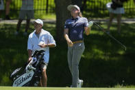 Cameron Smith, of Australia, watches his shot on the second hole during the third round of the Memorial golf tournament Saturday, June 4, 2022, in Dublin, Ohio. (AP Photo/Darron Cummings)