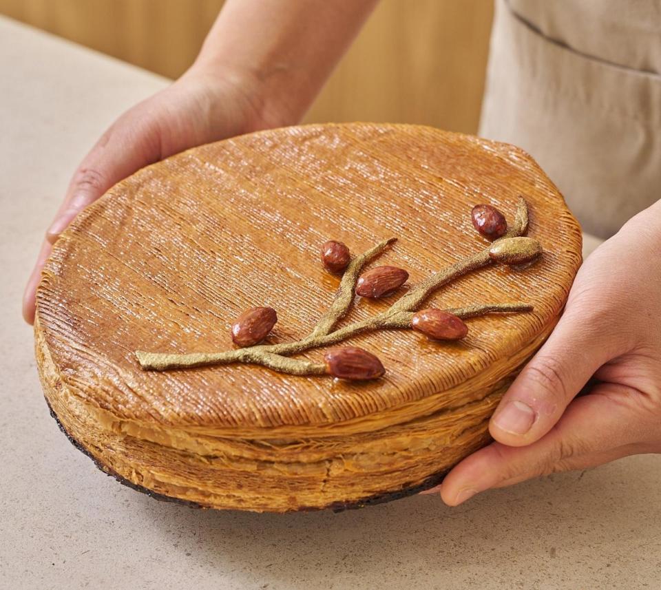 PHOTO: The 2024 Galette des Rois, or King's Pie, made with almond frangipane, praline and candied almond. (Lysée)