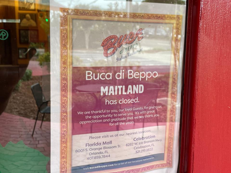 Buca di Beppo closed its Maitland location Monday after almost 25 years in business.