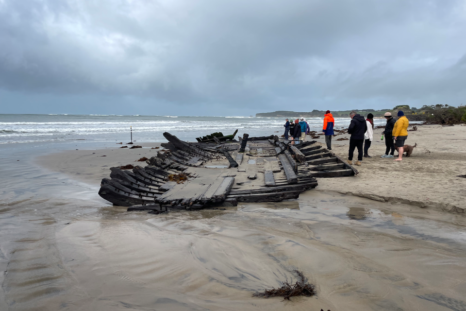 The starboard side of the wreck of the Amazon at Inverloch, Victoria.