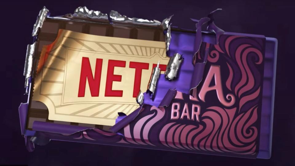 Netflix acquires Roald Dahl Story Company, Netflix's golden ticket peering out of a Wonka Bar