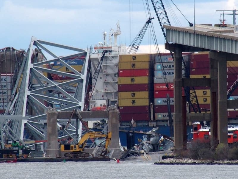A general view of Baltimore's Francis Scott Key Bridge after a cargo ship collided with it and collapsed.  Bruce Kotler/ZUMA Press Wire/dpa