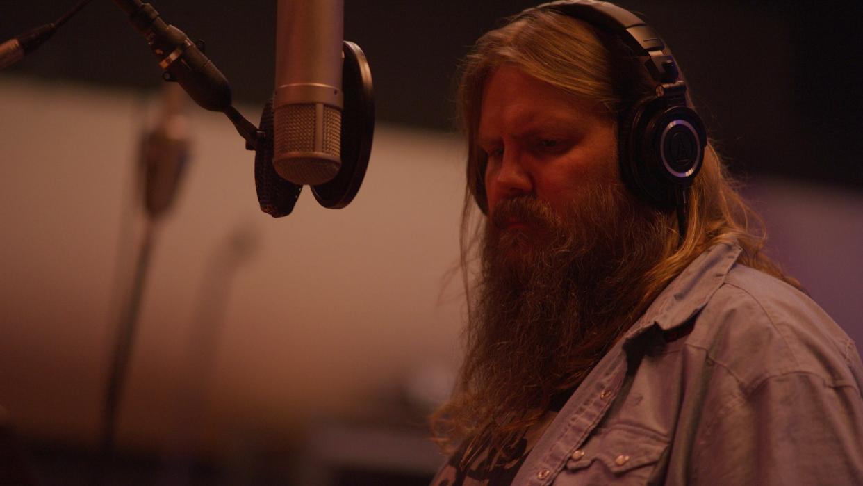 Chris Stapleton in the studio recording vocals for "Oh Well," a Fleetwood Mac song being reimagined for guitarist Slash's album of blues cover tunes "Orgy of the Damned."