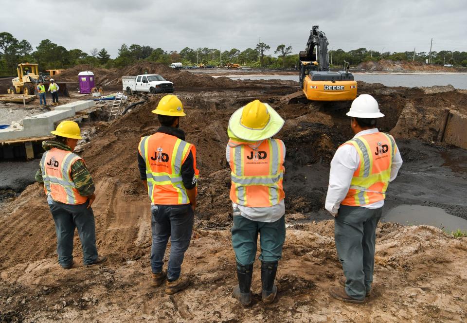 The first phase of the 21-acre East Fork Creek stormwater treatment area is being constructed along U.S. 1 between Constitution Boulevard and Southeast Heritage Boulevard on Tuesday, April 11, 2023, in Hobe Sound. The multi-million-dollar project objective is to treat runoff and reduce nutrient loads to the St. Lucie Estuary. "There's a tributary here called East Fork Creek which flows into Manatee Pocket. The county found there were problems with nitrogen and phosphorus in particular coming through East Fork Creek," said Mike Yustin, senior project manager for the county Ecosystem Division. "The project is designed to soak up some of that nitrogen and phosphorus and keep it here, instead of ending up out in the St. Lucie River and the Indian River Lagoon."