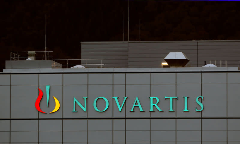 FILE PHOTO: Swiss drugmaker Novartis' logo is seen at the company's plant in the northern Swiss town of Stein, Switzerland October 23, 2017. REUTERS/Arnd Wiegmann/File Photo