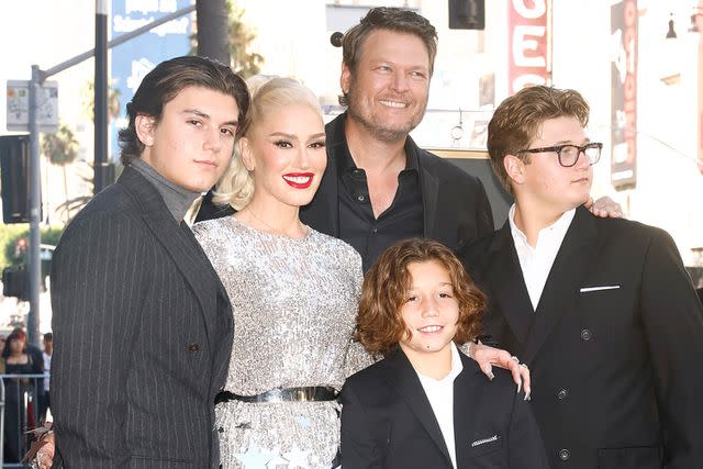 <p> Emma McIntyre/Getty </p> Kingston Rossdale, Gwen Stefani, Apollo Rossdale, Blake Shelton and Zuma Rossdale at the Hollywood Walk of Fame Star Ceremony Honoring Gwen Stefani on October 19, 2023