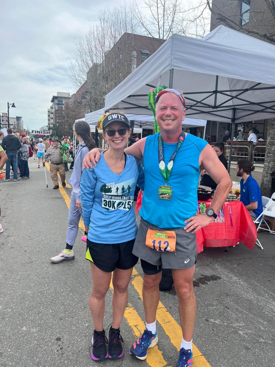 Jack and Laura McDermott following Sunday's Tallahassee Marathon.