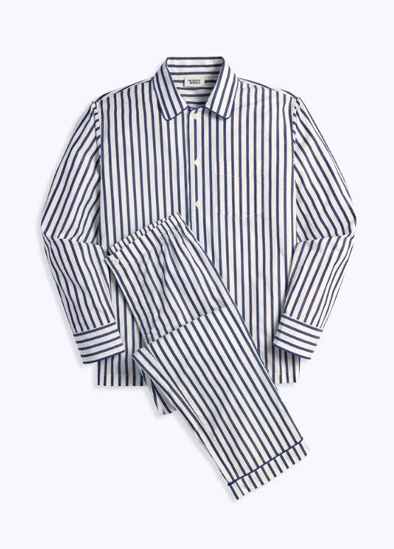 <p><strong>Sleepy Jones</strong></p><p>sleepyjones.com</p><p><strong>$198.00</strong></p><p><a href="https://sleepyjones.com/collections/men/products/henry-pajama-set-in-navy-breton-stripe" rel="nofollow noopener" target="_blank" data-ylk="slk:Shop Now;elm:context_link;itc:0;sec:content-canvas" class="link ">Shop Now</a></p><p>He'll dream sweat dreams in these comfy pajamas.</p>