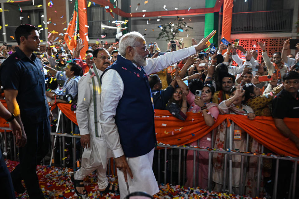 India Prime Minister Narendra Modi arrives to the BJP headquarters in New Delhi on June 4, 2024.<span class="copyright">Prakash Singh—Bloomberg/Getty Images</span>