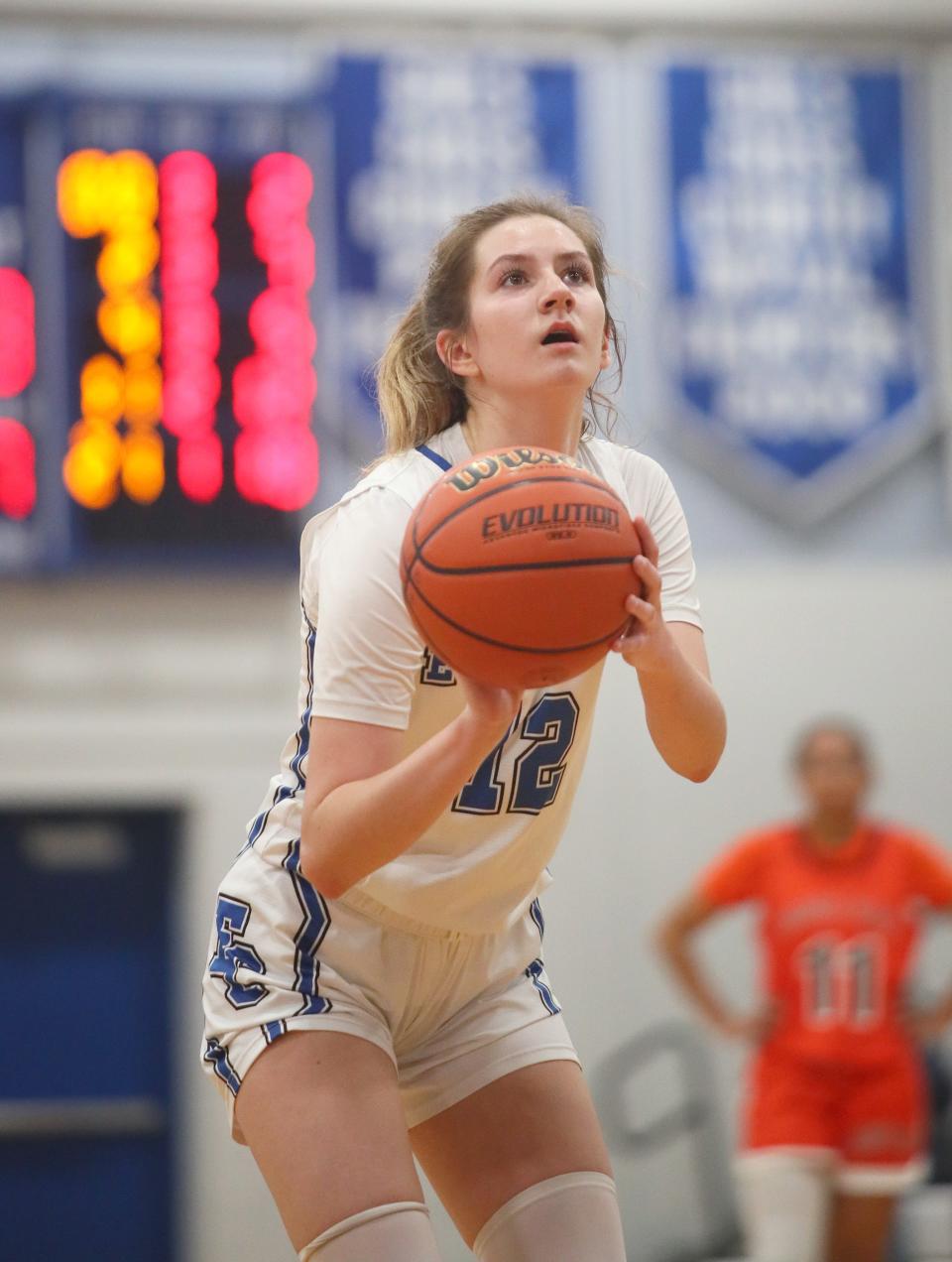 Ellwood City's Claire Noble shoots a free-throw during the second half against Beaver Falls Thursday night at Lincoln High School.