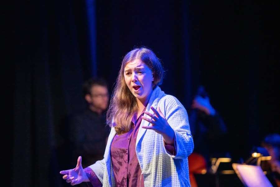 Sarah Shafer performing in the Jake Heggie opera “Two Remain” at Augustana College’s Brunner Theatre Center, Rock Island, in October 2022.