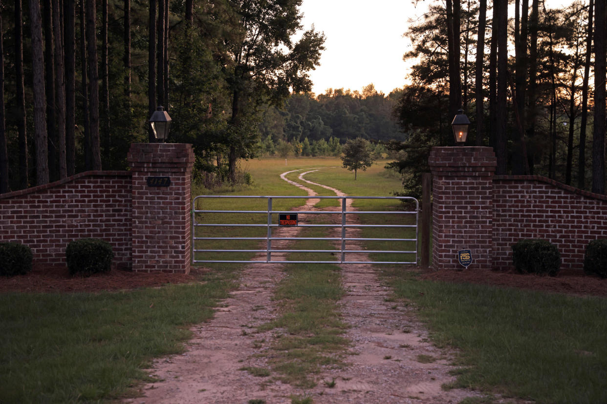 An entrance gate to the estate in Islandton, S.C., where Alex Murdaugh's wife and son were found shot to death. (Travis Dove/The New York Times) (Travis Dove / The New York Times / Redux)