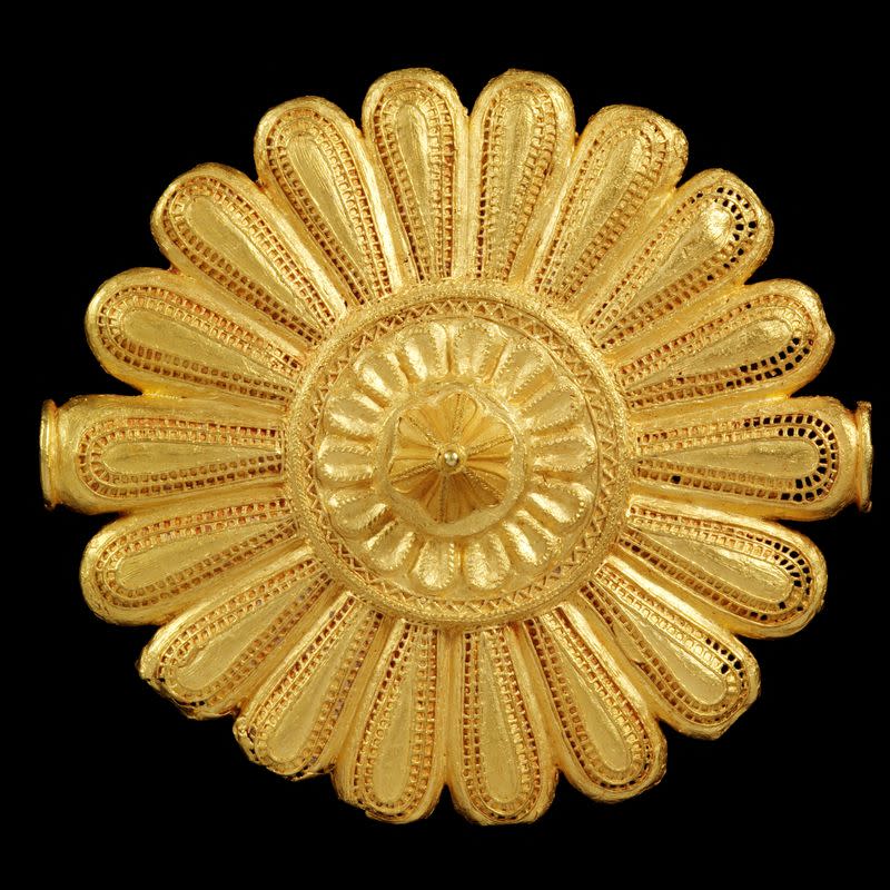 A view of a Cast gold badge, worn by the Asantehene's (king's) 'soul washer' as a badge of office, Asante, Ghana, before 1874