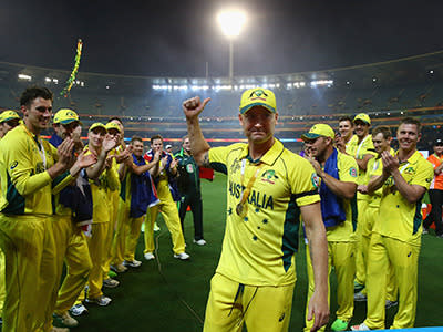 The Aussies give Clarke a guard of honour as he leaves the MCG.