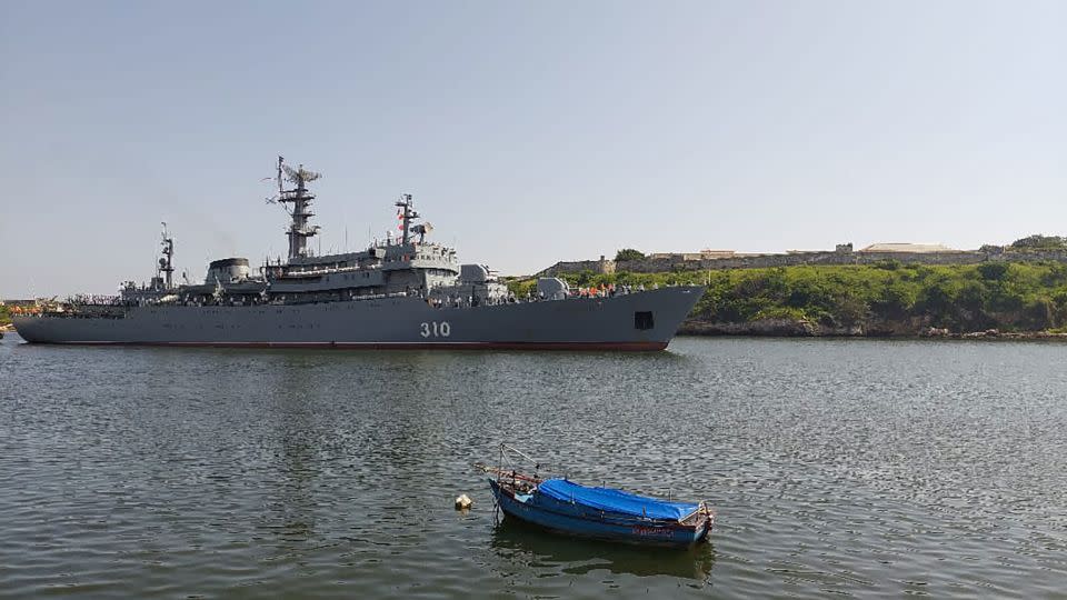 The Russian navy's training class ship Perekop sailed into Havana on Tuesday.  - Patrick Oppmann/CNN