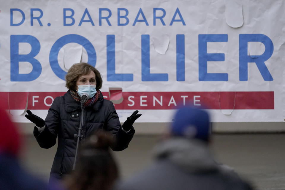Democratic state Sen. Barbara Bollier address the crowd during a campaign stop Oct. 28 in Topeka, Kansas. (Photo: AP Photo/Charlie Riedel)