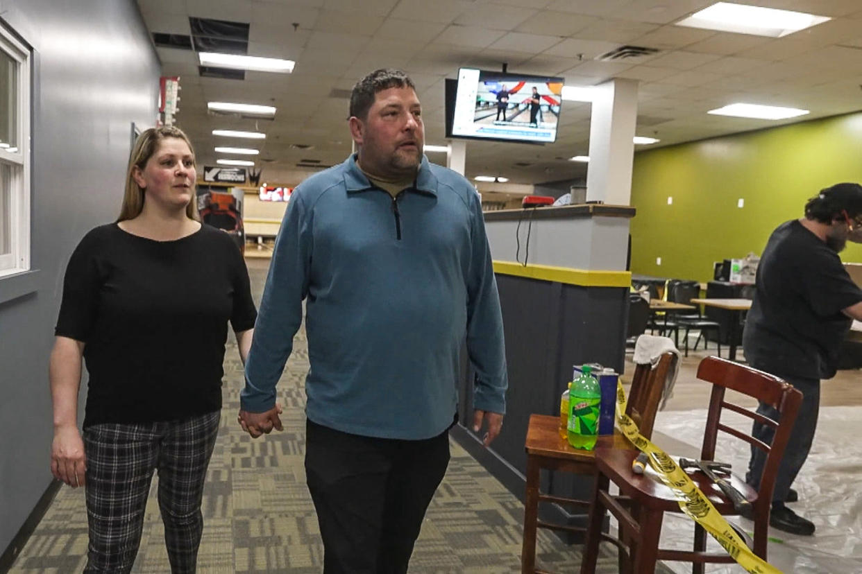 Justin Juray with his wife Samantha who bought Just-In-Time Recreation in Lewiston in May 2021. (NBC News)