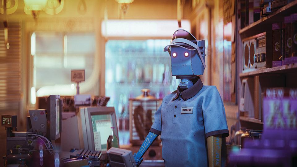 The art Cornelius Dämmrich; a robot shopkeeper