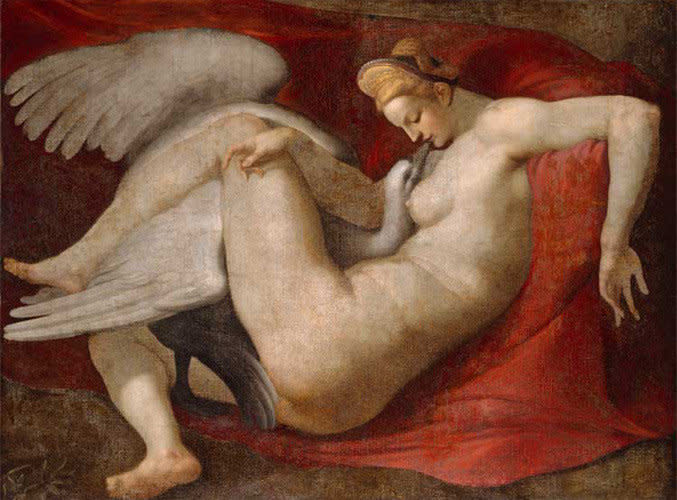 For early 17th century audiences, it was likely more acceptable for a woman to be shown engaging in explicit acts with a bird than with an actual human being. Hence, "Leda and the Swan," based on the Greek myth in which Zeus takes the form of a swan and "seduces" a woman named Leda. Artists like Cesare da Sesto and Paul Cezanna also chose the crude story as inspiration for paintings. 