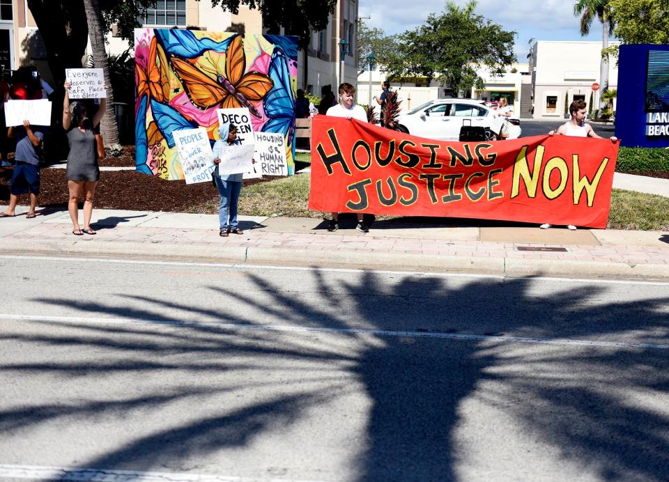 The Guatemalan Maya Center organized a rally on housing affordability at Lake Worth Beach town hall Saturday July 30, 2022. Attendees signed a petition to declare a state of emergency regarding housing in Lake Worth Beach.