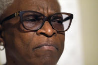 Doris Brown pauses before answering a question during an interview inside her home Friday, July 31, 2020, in Houston. Brown's home flooded during Harvey and she's part of a group called the Harvey Forgotten Survivors Caucus. (AP Photo/David J. Phillip)