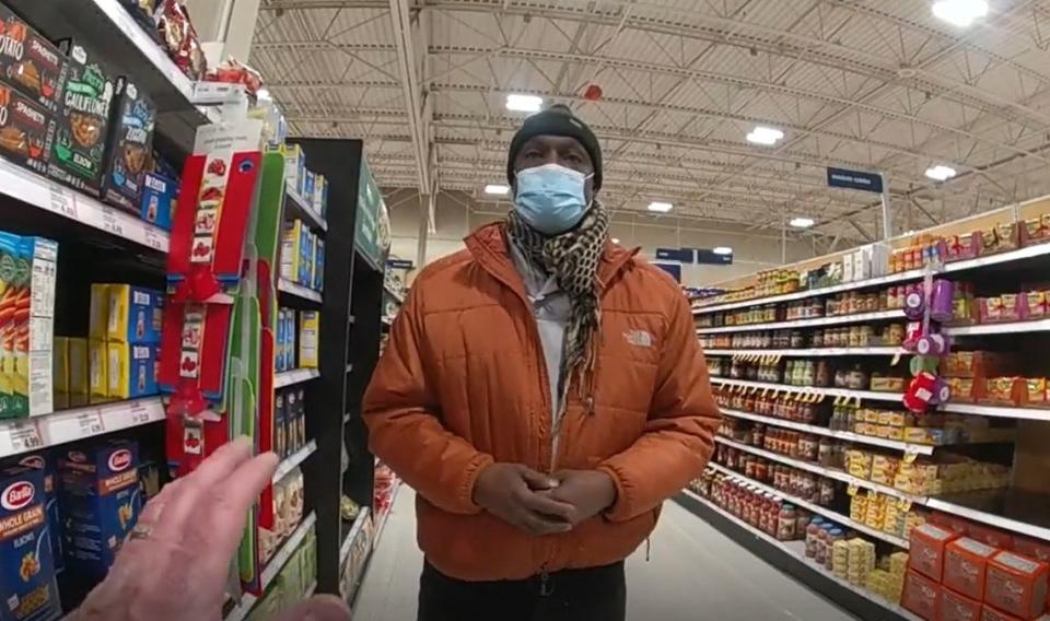 Eric Lindsay being questioned by police at a West Chester Meijer on Jan. 29, 2021. Lindsay, then 60, has sued two officers as well as Meijer, saying he was racially profiled and illegally detained. The suspect turned out to be a white man in his 30s.