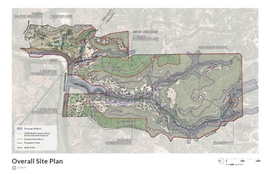 Plans for Mirasol Springs include around 40 homesites, cabins and a hotel. Much of the land will be placed in a conservation easement, preventing further development on the land. (Credit: Mirasol Capital)