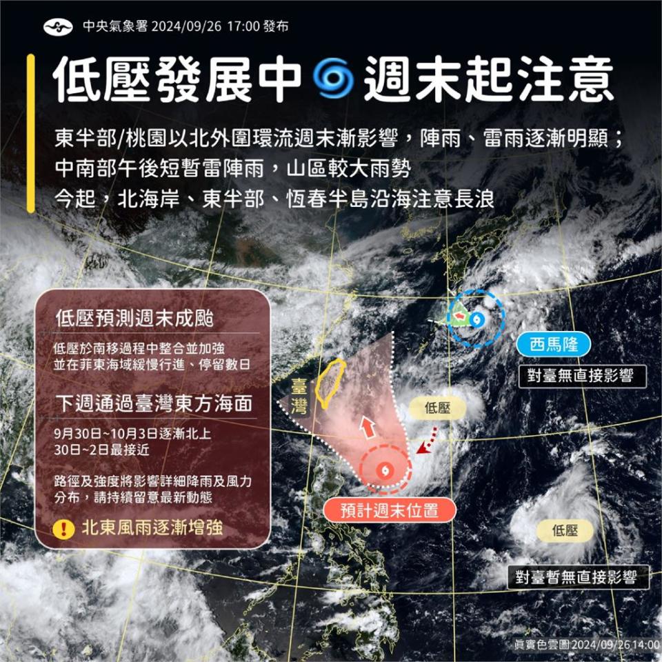 快新聞／熱低壓預計週末成颱！對台影響曝光　各地今慎防雷雨