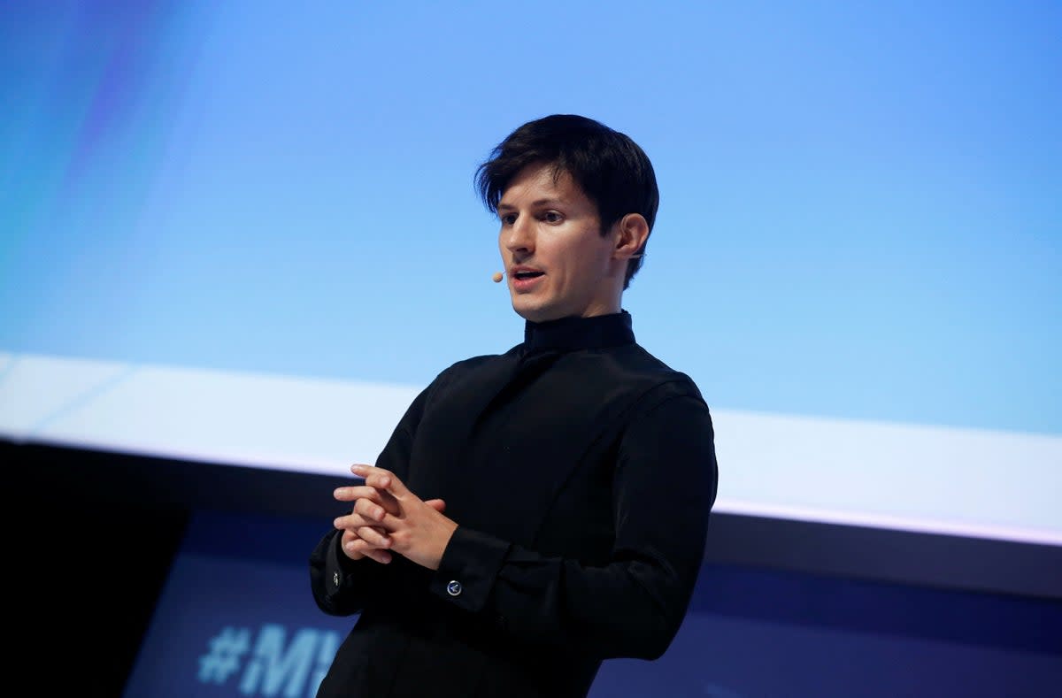 Founder and CEO of Telegram Pavel Durov delivers a keynote speech during the Mobile World Congress in Barcelona (Reuters)