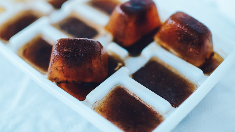 Coffee ice cubes in ice tray