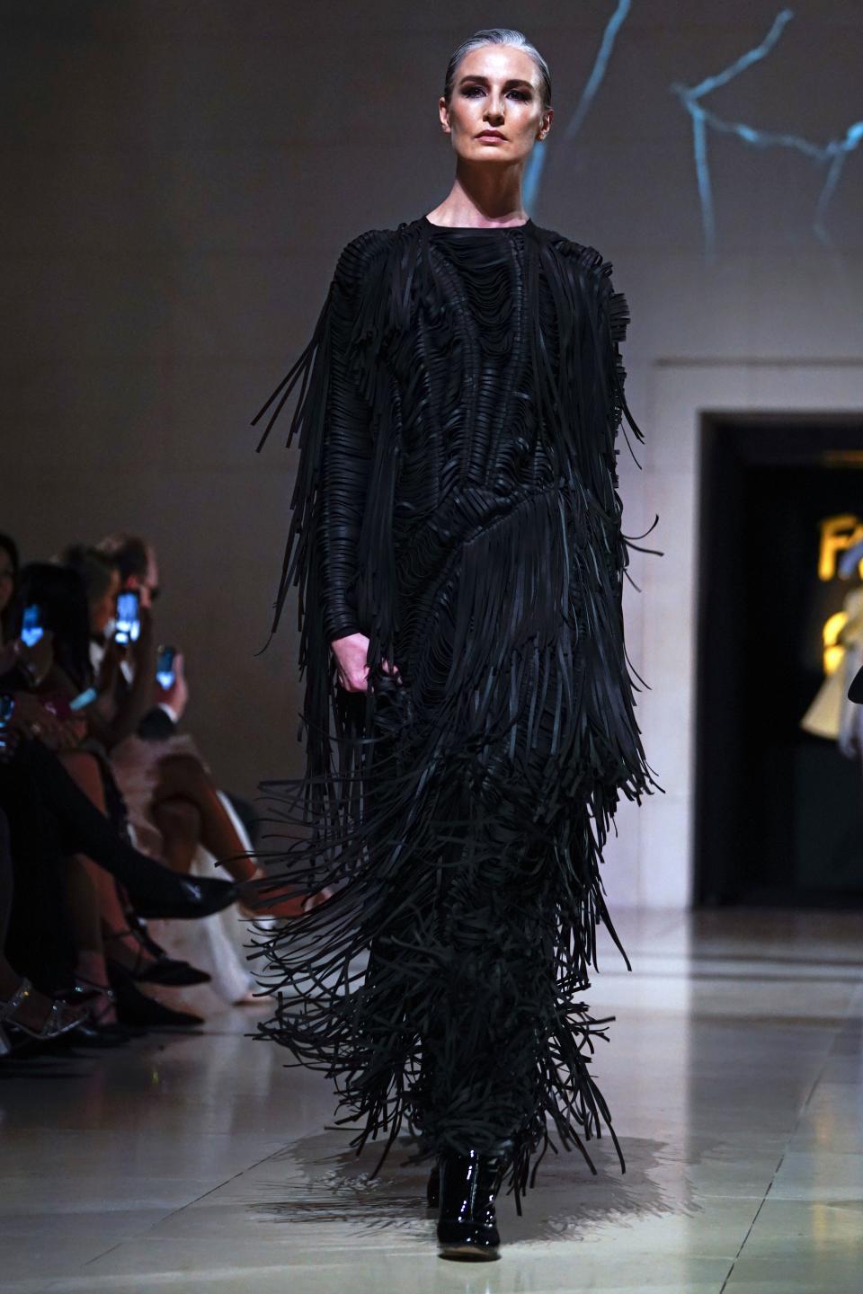 Irish model Erin O'Connor walks the runway at the Spring Summer 2020 Fashion For Relief show during London Fashion Week [Photo: Getty Images]