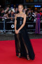 <p>The 24-year-old sported a leather black strapless dress with tulle skirting for the GQ Awards show. </p>