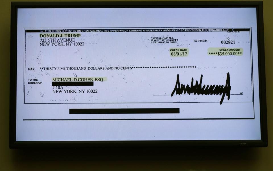 A copy of a cheque paid to Michael Cohen by Donald Trump is central to the case against the ex-president - Chip Somodevilla