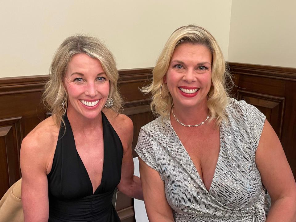 Ashlee Holloway and Susan Daugherty say they’re excited to help meet and greet at the door at the first HVAAC Gala held at Bridgewater Place Saturday, Aug. 27, 2022.