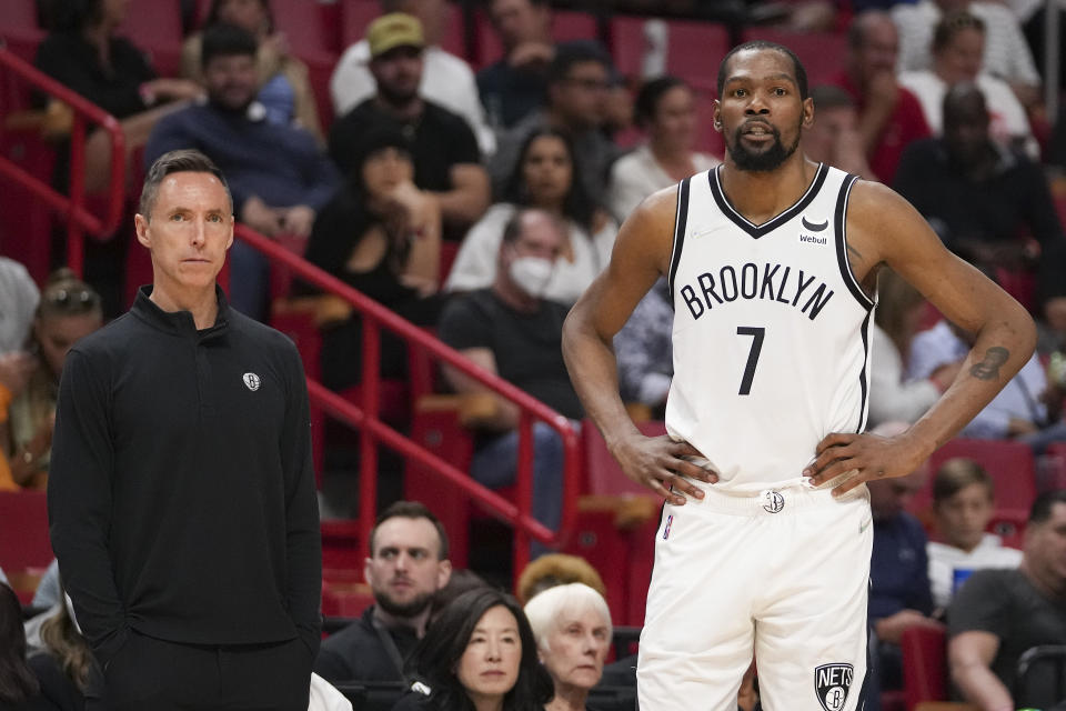Steve Nash is entering his third season as coach of the Brooklyn Nets and first since Kevin Durant demand he be fired. (Eric Espada/Getty Images)