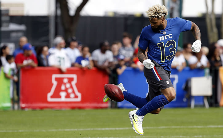 Jan 26, 2017; Orlando, FL, USA; New York Giants wide receiver Odell Beckham Jr. (13) works out at ESPN Wide World of Sports Complex. Mandatory Credit: Kim Klement-USA TODAY Sports