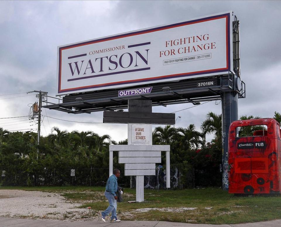 Miami Commissioner Jeffrey Watson has put up a billboard in Little Haiti, all but announcing his candidacy in this year’s municipal election. The appointed commissioner used his political committee, Fighting For Change, to pay for the billboard, which was photographed on Thursday, Sept. 16, 2021, days before the qualifying deadline to officially enter the District 5 race.