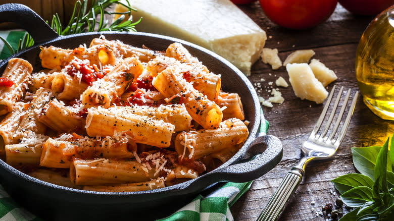 Rigatoni with Parmesan in bowl