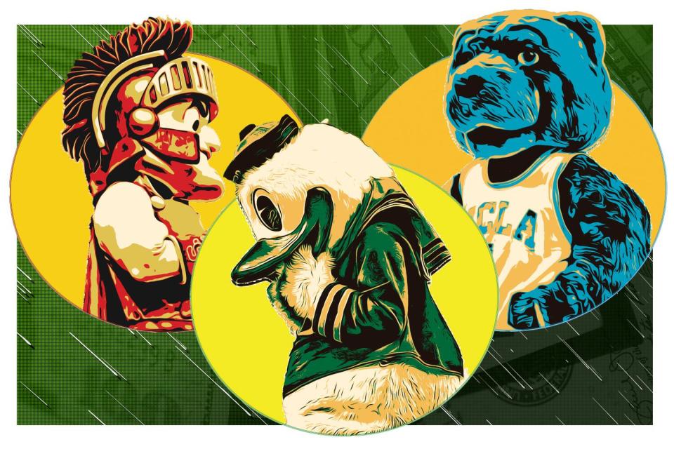 An illustration features the USC, Oregon and UCLA mascots