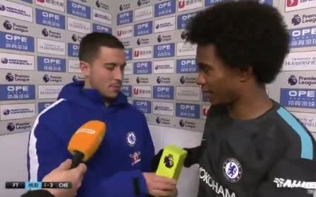 Eden Hazard hands man of the match award back to Willian  - BT Sport Football Twitter