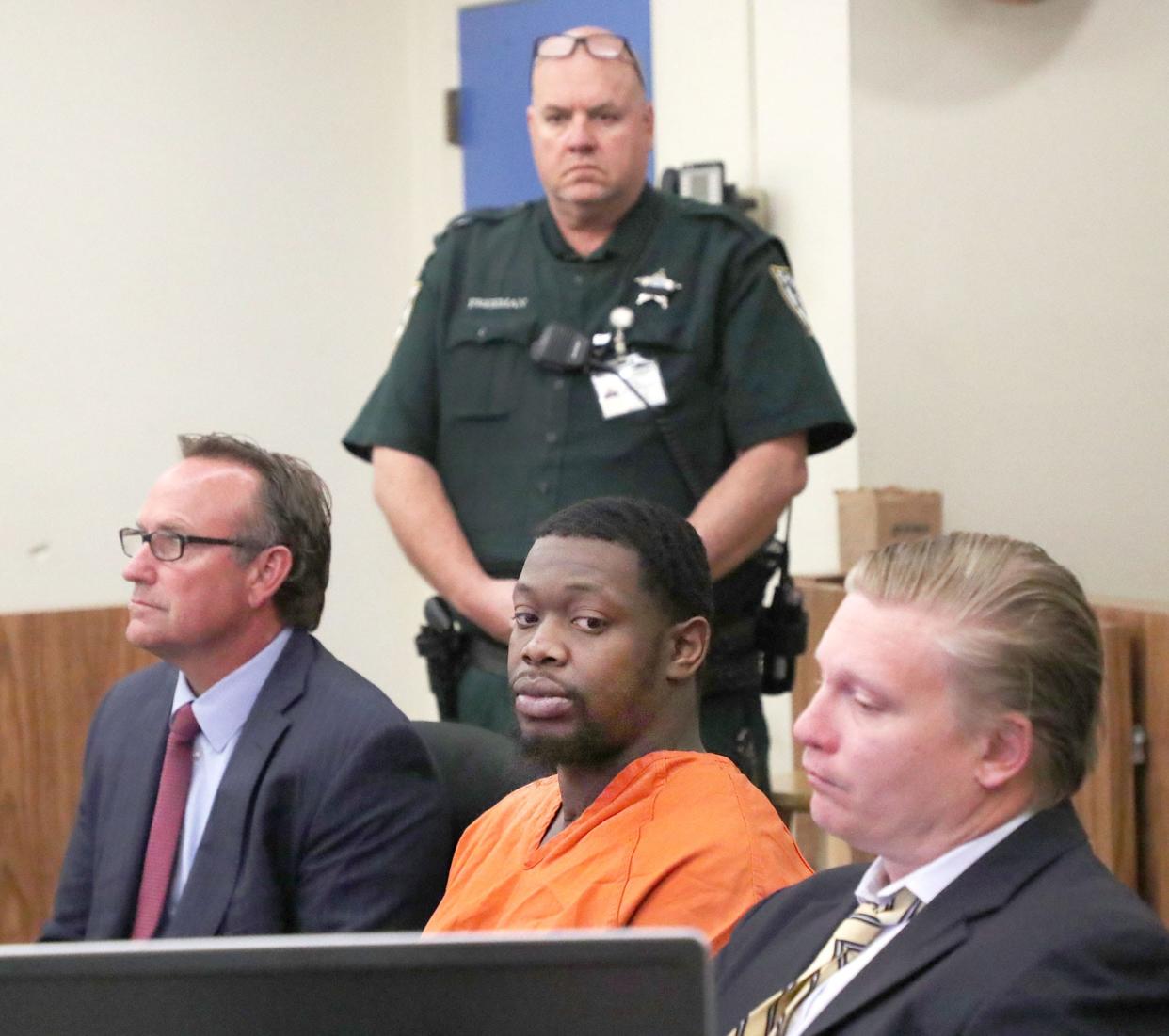 Attorneys Tim Pribisco, at right, and Terry Shoemaker sat with their client Othal Wallace in the courtroom at the Volusia County Branch Jail, Friday February 24, 2023 for a hearing before Judge Raul Zambrano.