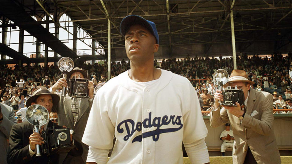 <p> Chadwick Boseman became a massive star in 2013 thanks to his celebrated portrayal of Jackie Robinson, the Professional Baseball Hall of Famer who broke the color barrier more than a half-century earlier. Boseman, who died in August 2020, was phenomenal in his performance and made the film’s various baseball sequences incredibly realistic. </p>