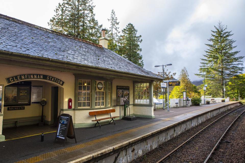 platform at glenfinnan railway station in scotland, uk