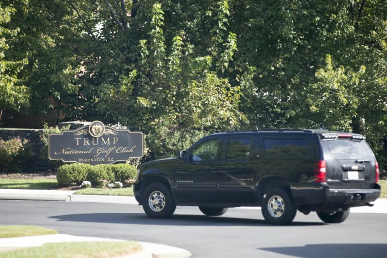 President Donald Trump's motorcade arrives at Trump National Golf Club in Sterling, Virginia on October 7, 2017