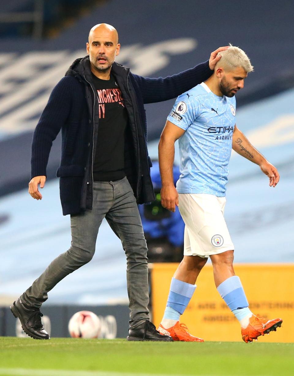 Pep Guardiola, left, acknowledged City are missing something after failing to replace Sergio Aguero this summer (Alex Livesey/PA) (PA Wire)