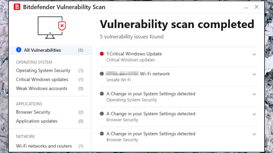 Bitdefender Internet Security vulnerability scan