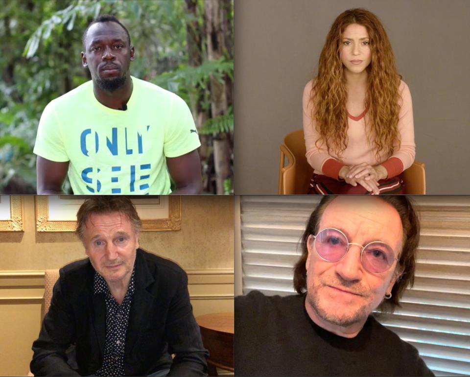 <p>Usain Bolt, Shakira, Liam Neeson and Bono appear during the Concern Global Gala: Unite to Fight Hunger on Friday to raise funds to fight global hunger.</p>